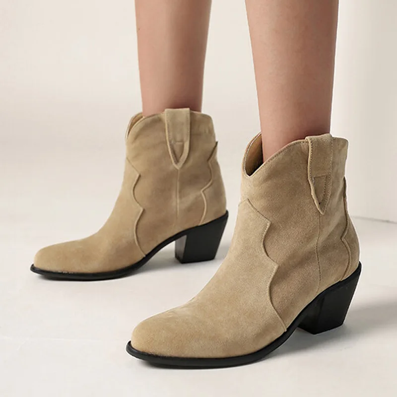 

Women Boots 2023 Winter Classic Chelsea Boots Suede Pointy Toe Wedges Heel Ankle Boots Simple Comfortable Cowboy Boots Female