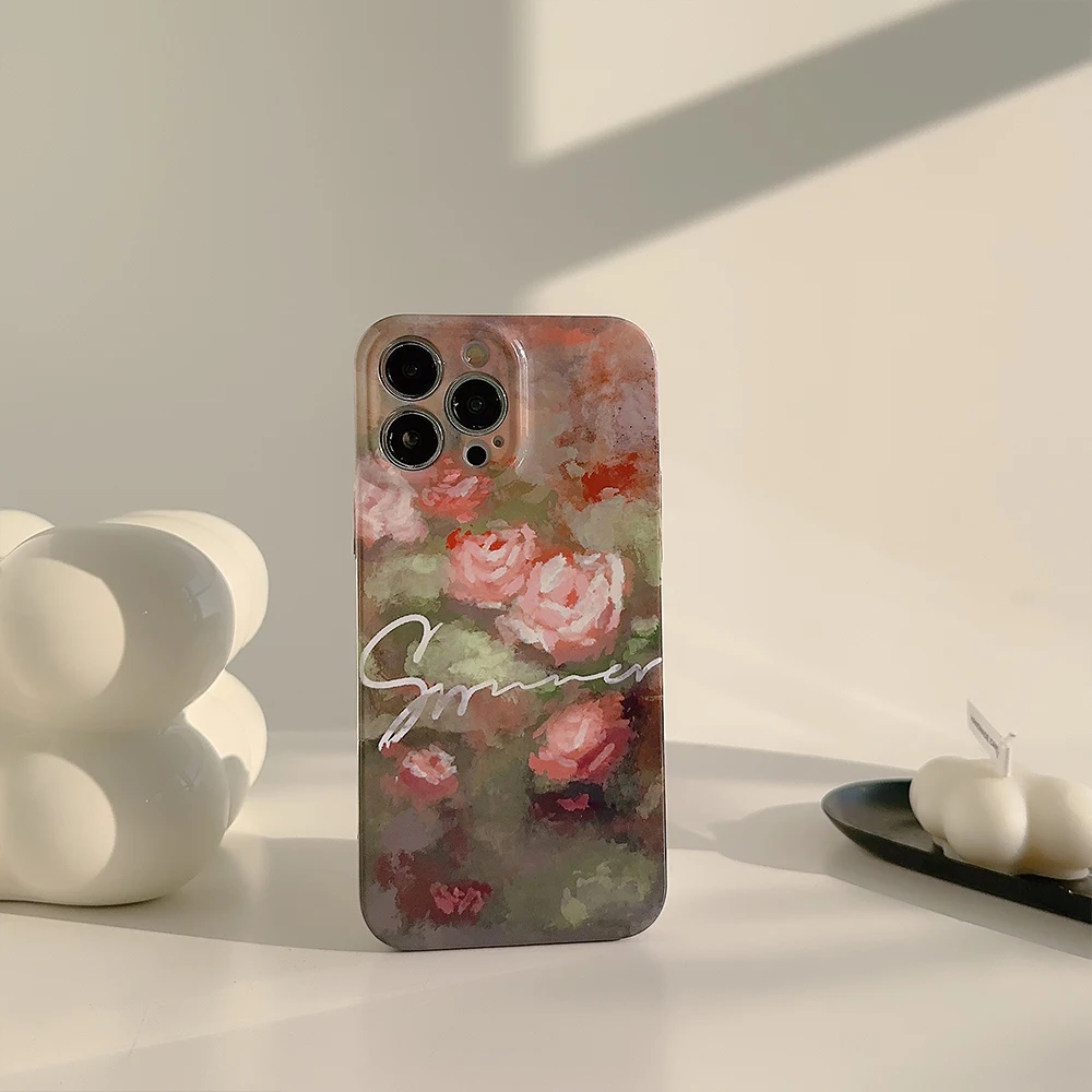 

Новый чехол с рисунком розы маслом защитный чехол для iPhone 11 12 13 14 Pro max 14plus 7 8 X XS MAX SE Противоударная Задняя крышка объектива