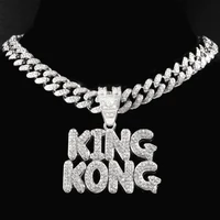 bling full rhinestone king kong letter pendant necklace for men women iced out crystal cuban chain necklaces hip hop jewelry