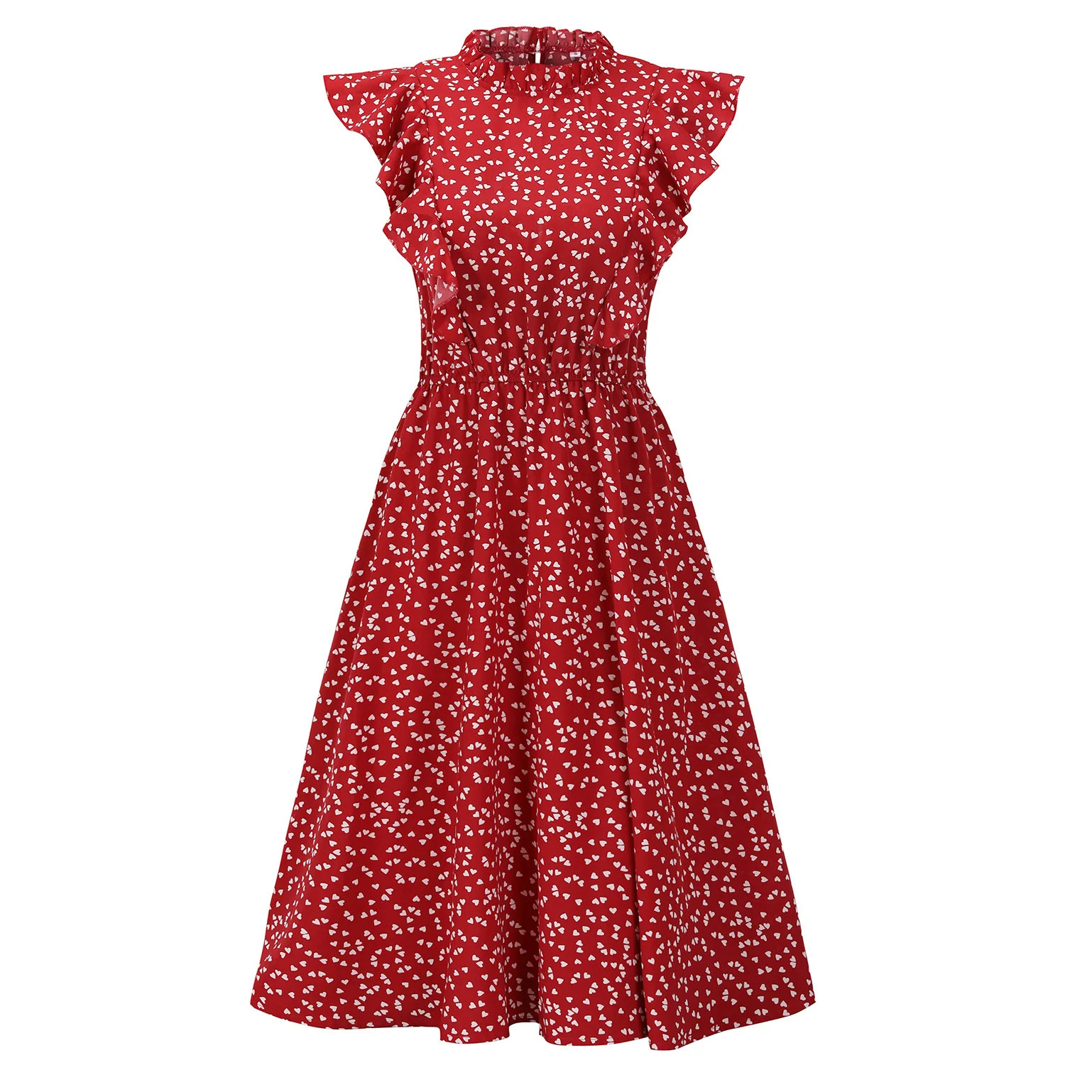 

Casual elegant slim sexy 2023 new dress,Ruffle Dress Summer New Women Love Print Bohemian Dresses A-Line Sleeveless Elastic Wais