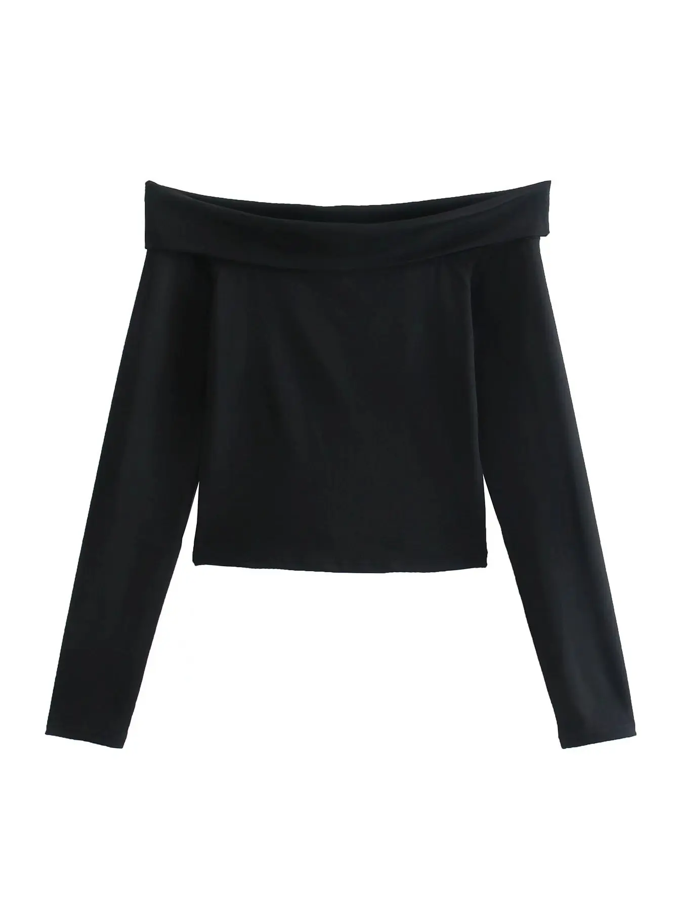 

Spring 2022 New Women's Fashion Solid Color Shoulder Long Sleeve T-shirt