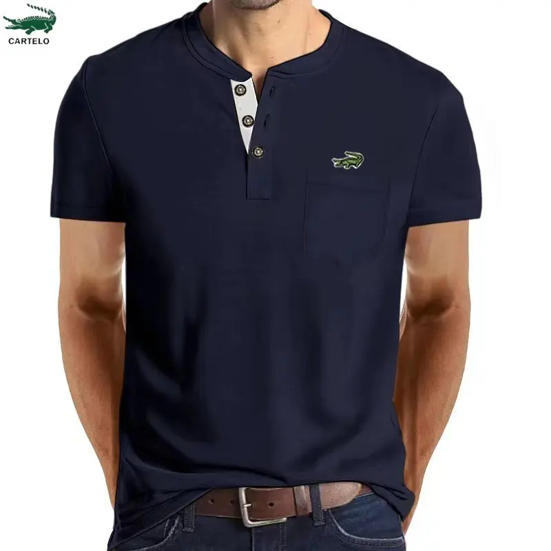 

2023 Cartelo T Shirt European and American Men's Short -sleeved Buttons Pocket POLO Shirt Man Clothes Top Teeembroidery