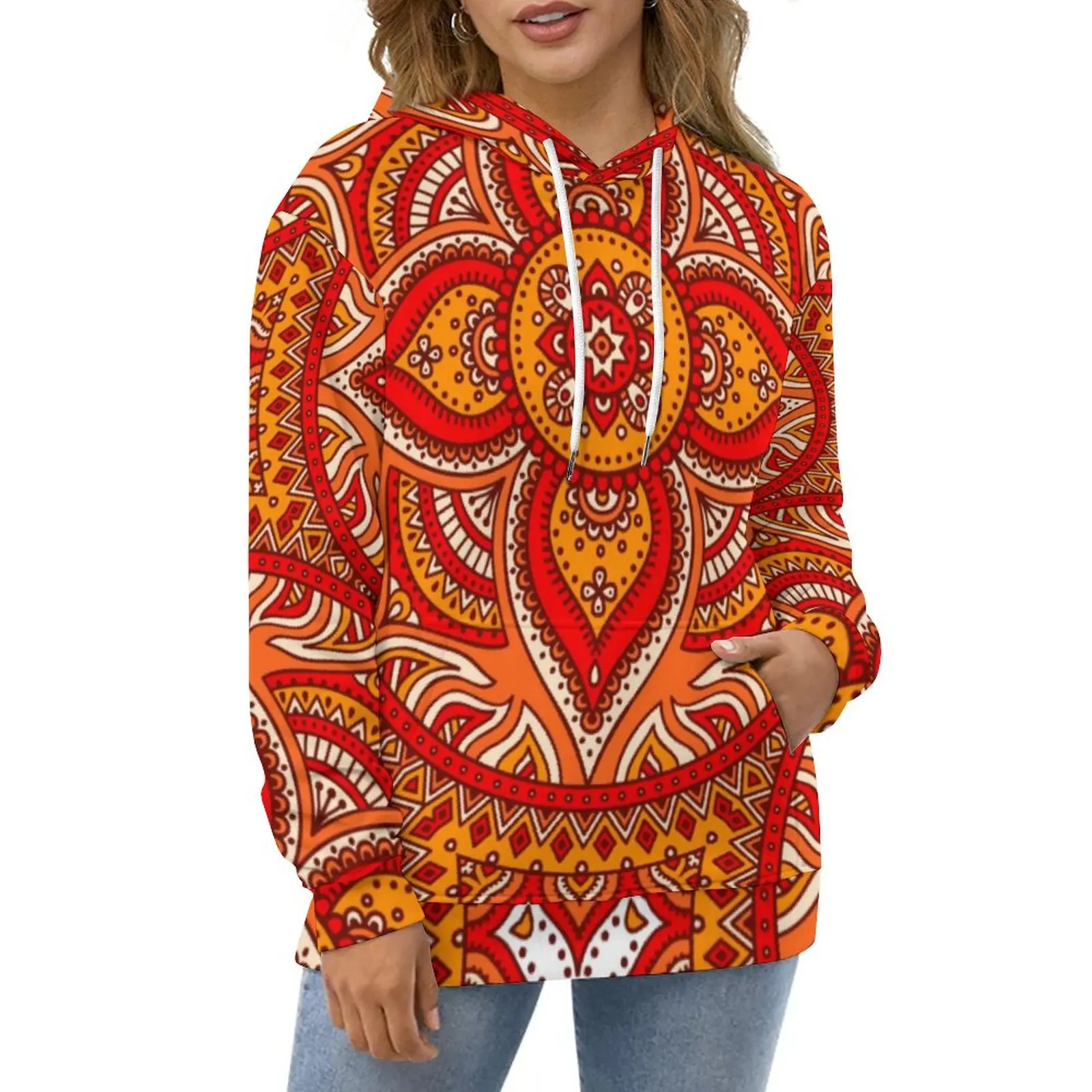 

Tribal Print Hoodies Autumn Ethnic Floral Classic Oversized Pullover Hoodie Female Long Sleeve Y2k Printed Casual Sweatshirts