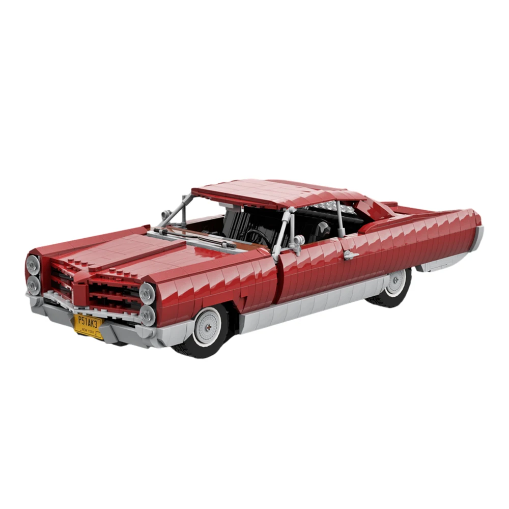 MOC Pontiac Bonneville 1966 темно-красные автомобильные кирпичи модель гоночный ретро