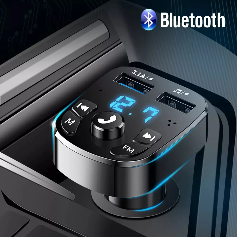 Dual USB Car Charger Smart Bluetooth 5.0MP3 Player FM Bluetooth Transmitter Receiver Wireless Car Kit Music U Disk TF Card AUX