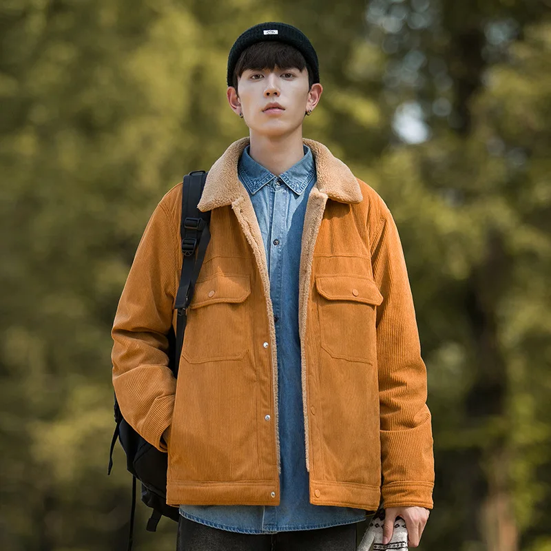 

Autumn Winter Cotton-padded Jackets Men Corduroy Jacket Men Windproof Warm Padded Jacket Men Simple Cotton-padded Coat Men