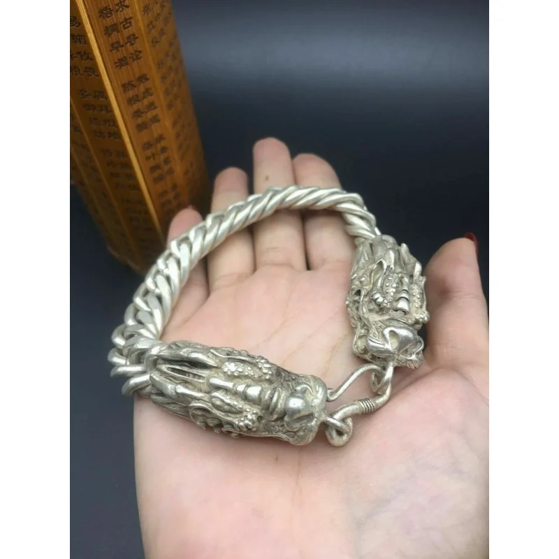 

Asian old miao silver hand cast cool statue bracelet jewel gift