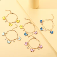 new korean colorful crystal butterfly bracelet for women adjustable double layer chain charm bracelet bangle jewelry gifts