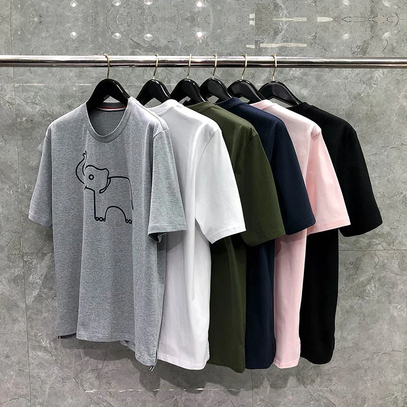 

2022 Summer Men Short Sleeve T-Shirt Casual Tee Top O-Neck Animal Elephant Loose Cotton Pullover Korean Design