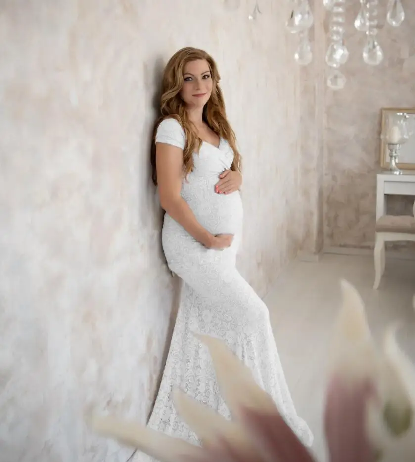 

Maternity Photography Dresses Off-the-shoulder Fitting Pregnant Woman Shower Dresses Pregnancy Photo Shoot Maternity lace Dresse