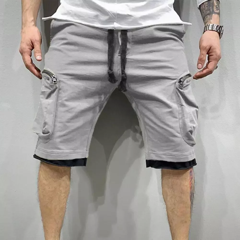 

2023New Gym Quick-drying Men's Jogging Short Fake Two Piece Cargo Shorts Knee Length Wide Leg Straight Sweat Shorts Streetwe