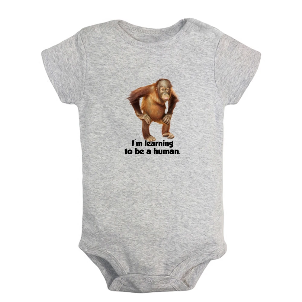 

I'm Learning to Be a Human Cute Little Orangutan Baby Rompers Baby Boys Girls Fun Print Bodysuit Infant Short Sleeves Jumpsuit