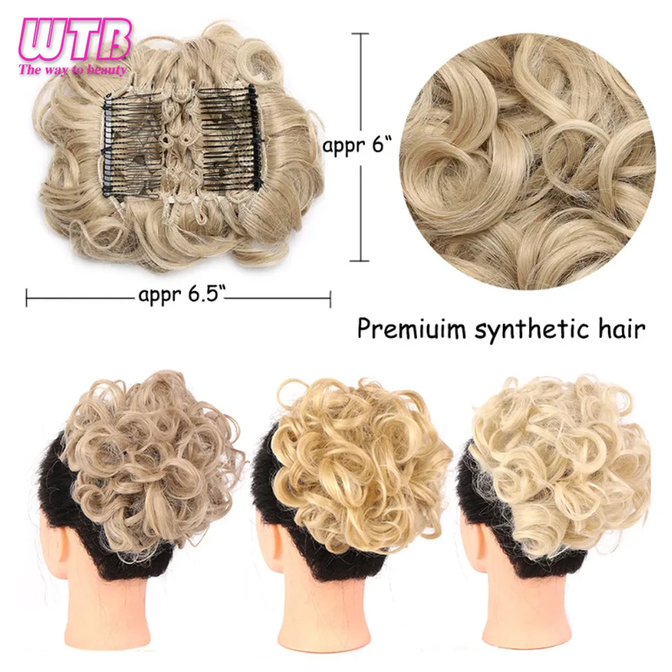 Синтетический беспорядочный большой пучок волос вьющийся шиньон с расческой на