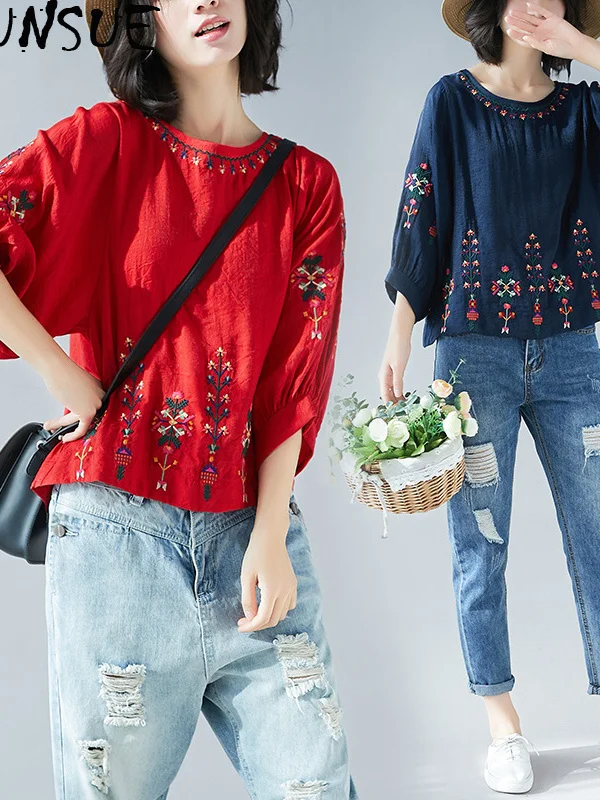 

Женская футболка в Корейском стиле, хлопковая льняная футболка, Топы, женские винтажные футболки 2023, женская одежда 9199 # KJ4624