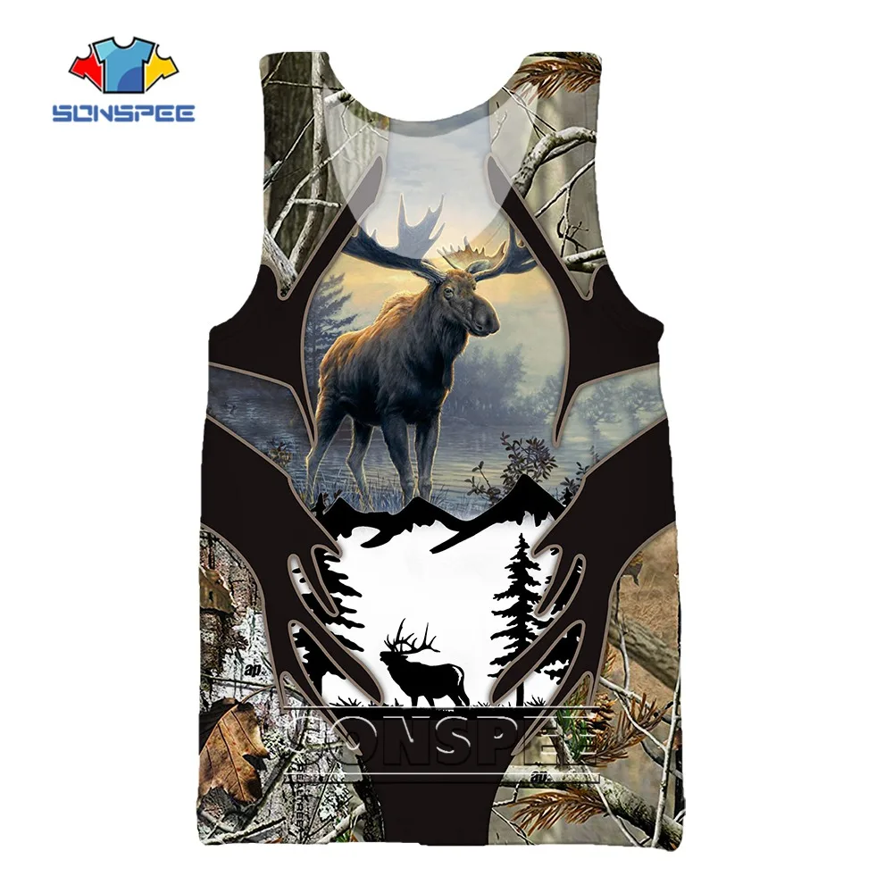 

SONSPEE Camo Hunting Animal Wild Deer Elk 3D Print Summer Men's Tank Tops Casual Fitness Bodybuilding Gym Muscle Sleeveless Vest