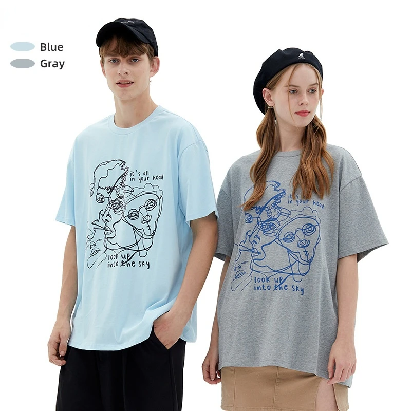 

Graphic TShirts Men Harajuku Abstract Print Tee Shirt Homme Casual Couples Oversized Summer Short Sleeve Cotton Tops Tees Unisex