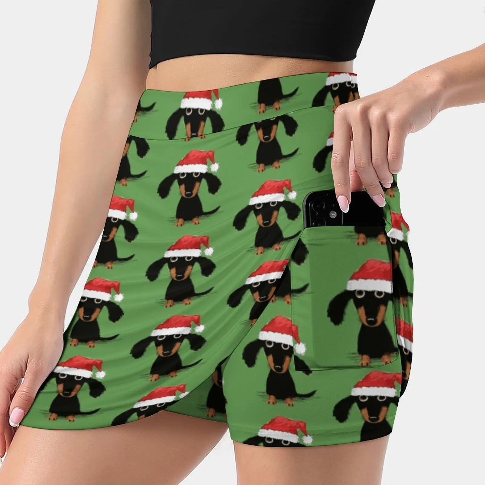 

Doxie Clause Santa Dachshund | Funny Wiener Dog Christmas Women's skirt Sport Skort Skirt With Pocket Fashion Korean Style