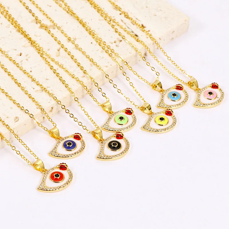 

2022 Popular Leaf Necklace Copper Zircon Multicolor Devil's Eye Pendant