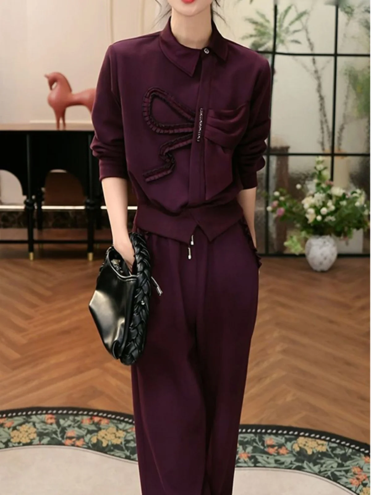 Модные брюки Senior Western Sle Socialite с бархатным комплектом для женщин 2024 осень и зима