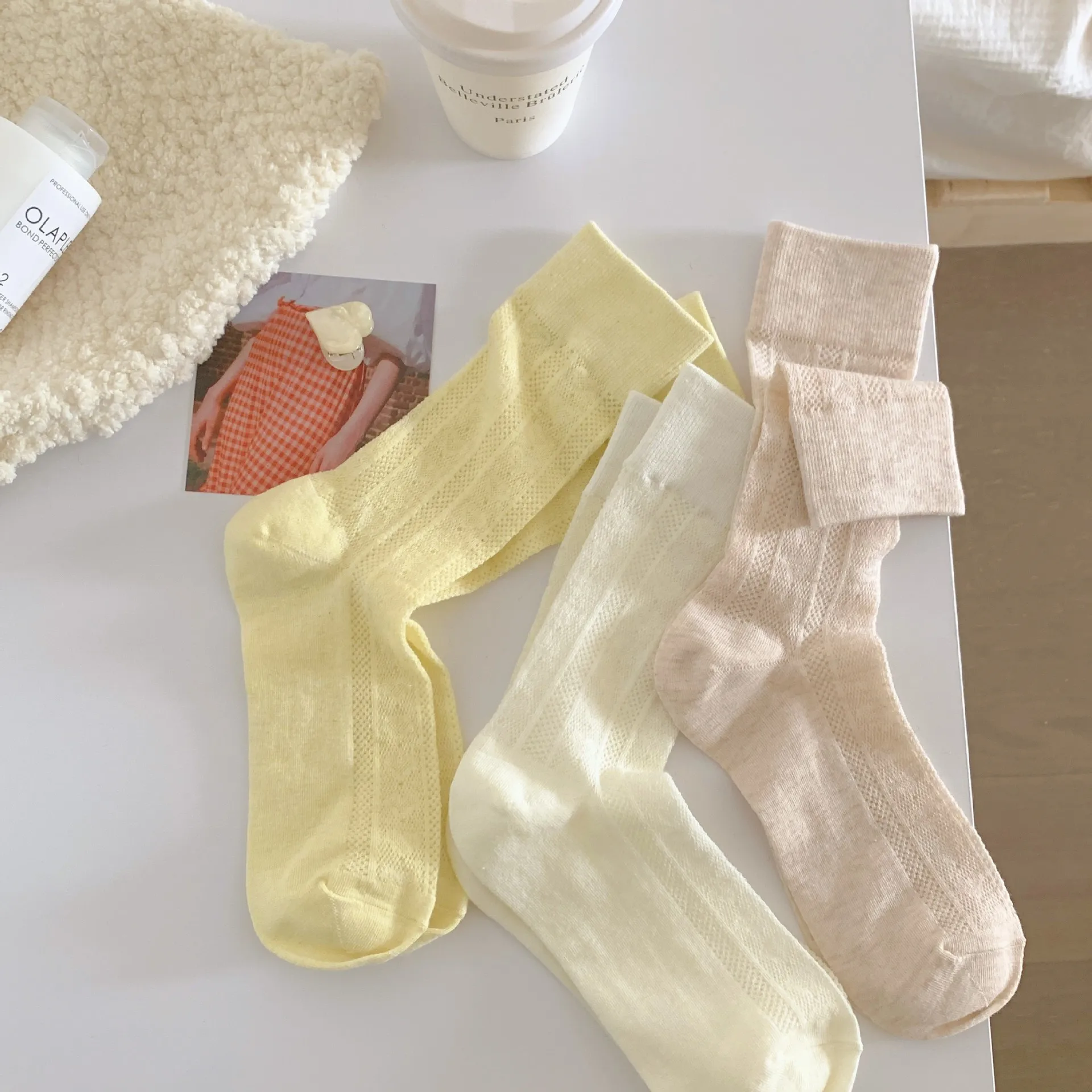 2 Pairs Solid Color Socks Women's Midtube Summer Thin Ice Silk Mesh Breathable Candy