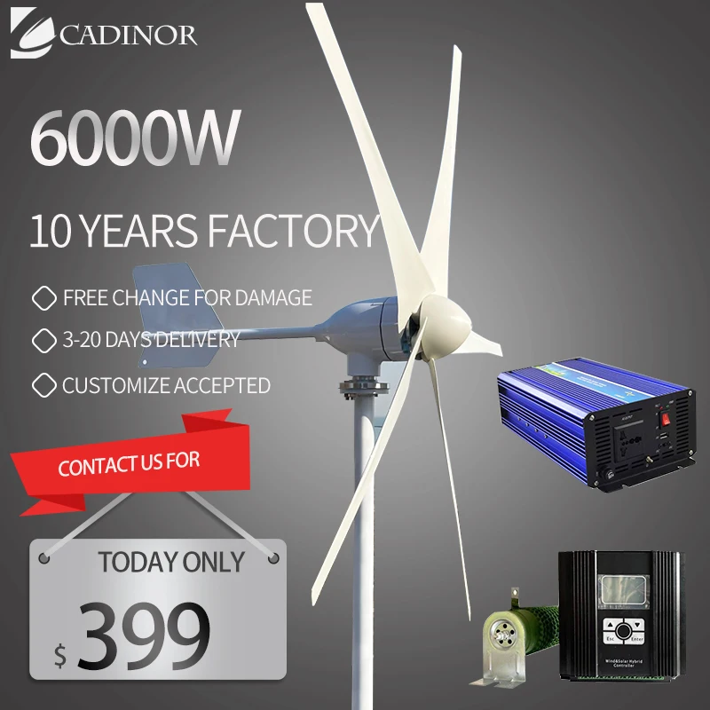 

5000W 24V 48V 12V 3 5 Blades Horizontal Wind Turbine Generator Rv Yacht Farm Free Energy Windmill With Mppt Charger Controller
