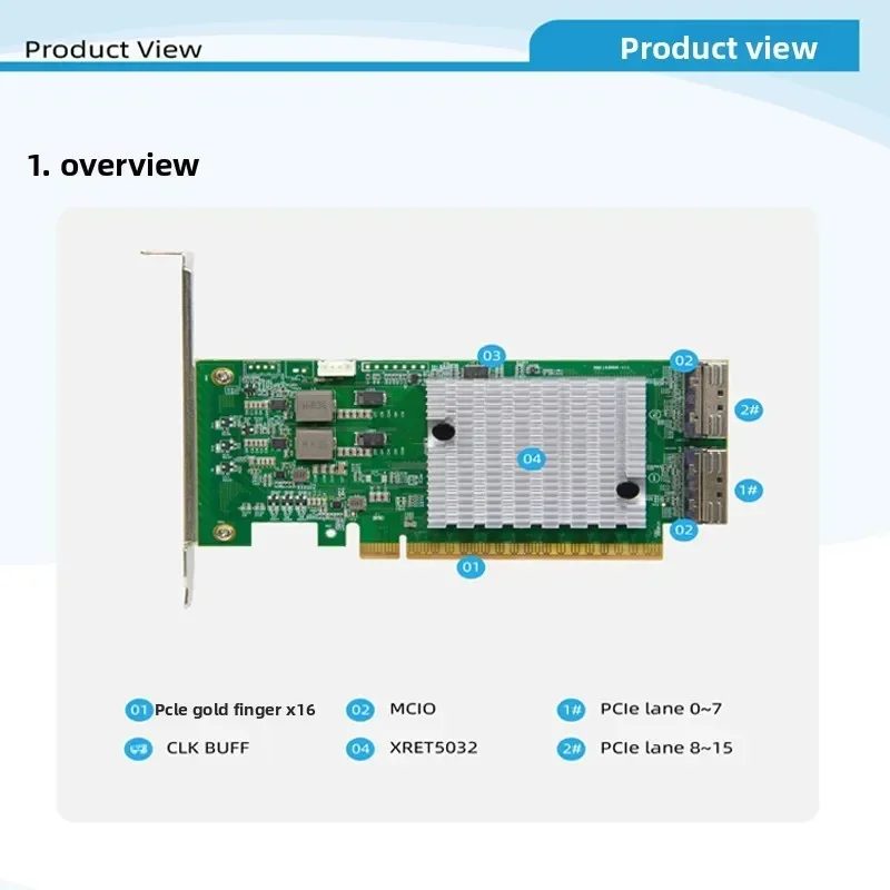 Карта-ретаймер 2U PCIe Gen5.0 MCIO X16X8для видеокартSSD, внешняя карта-ретаймер MCIO 8i PCIe 5.0, карта расширения для GPUжестких дисков, 32GTs (art.: 3920da630ea9e) - 3920da630ea9e