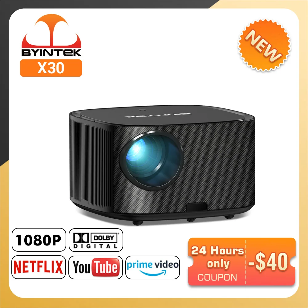 BYINTEK X30 1080P Full HD Licensed Netflix TV System AI Auto-focus Dolby Smart WIFI LCD LED Video Home Theater Projector