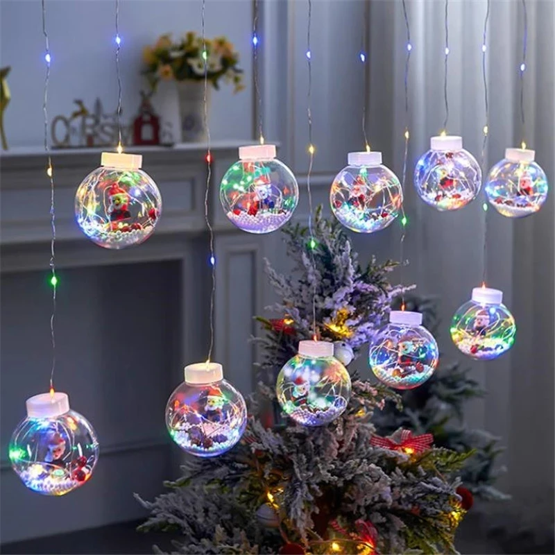

2023 DIY Christmas Ball Santa LED Curtain Light String Christmas Tree Decoration for Home Party New Year Gifts Navidad Decor