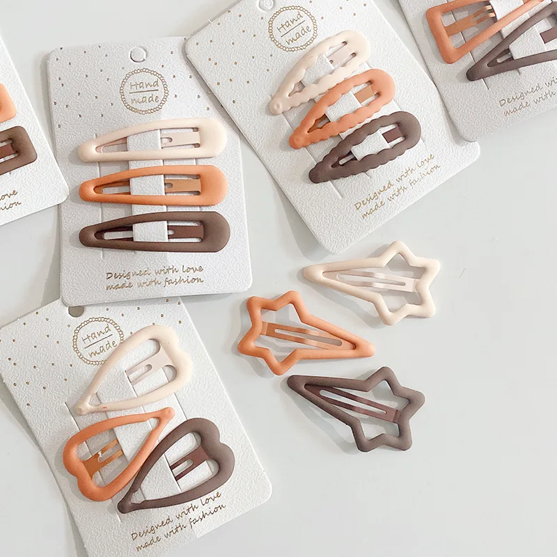 

3 pcs/set Girls Star Oval Triangle Square Hair Clips Frosted Simplicity Hairpins for Kids Snap Hair Clips Hairpins Click Clack