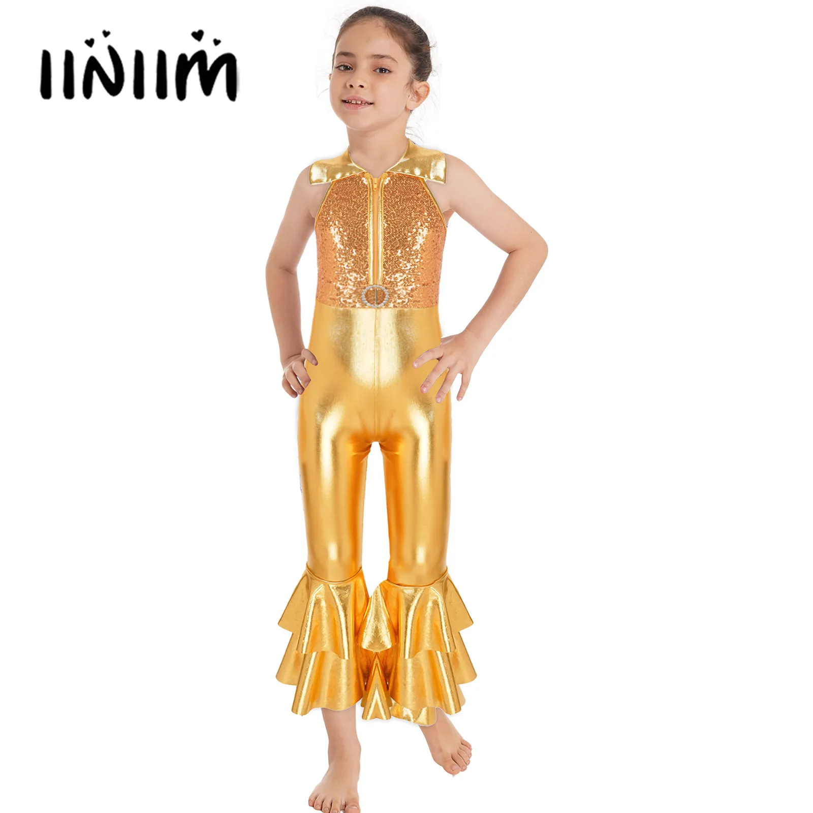 

Детские танцевальные трико с блестками для девочек, Латиноамериканский современный костюм для джазовых балерин, длинные брюки с украшением на молнии и стразами