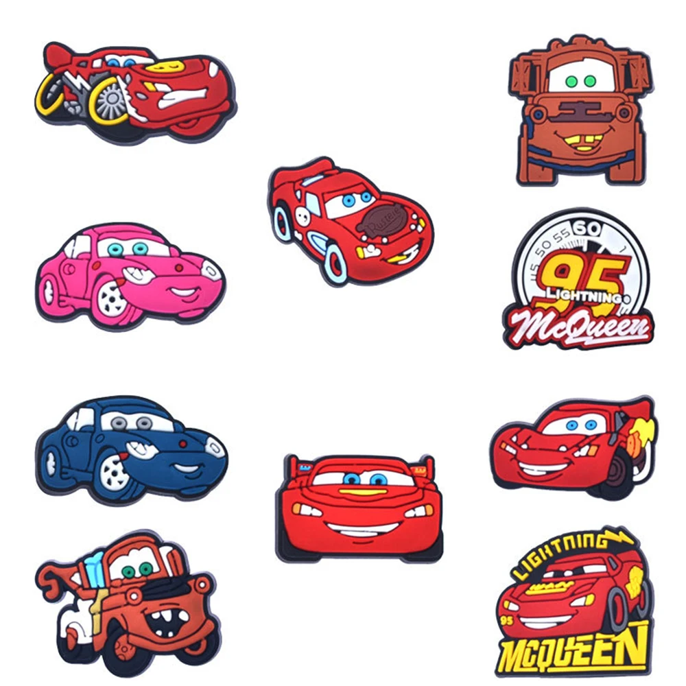 

Single sale 1pcs Cartoon Cars Lightning McQueen Shoe Charms PVC Accessories DIY Shoe Decoration For Croc JIBZ Kids X-mas Gifts