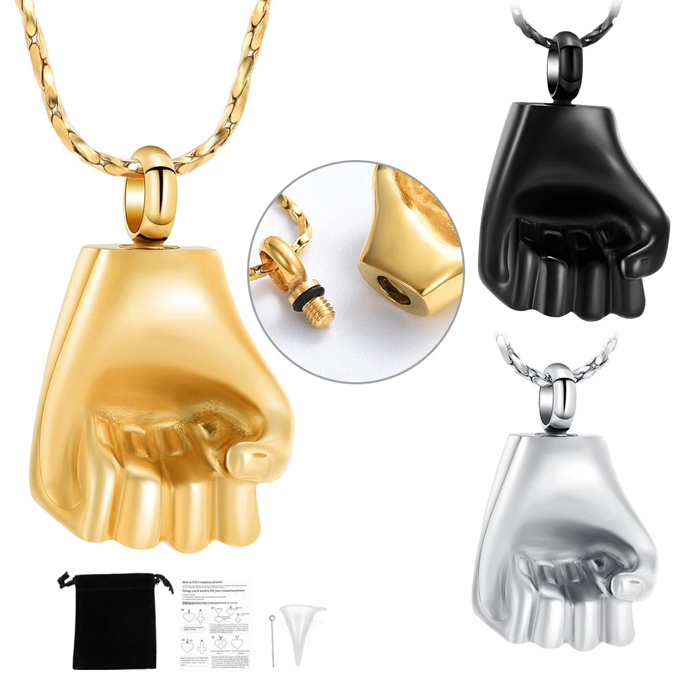 

Wholesale Keepsake Ashes Necklace With Fist Shape Urns Pendant For Ashes Stainless Steel Necklaces Jewelry Gift For Dad Keepsake