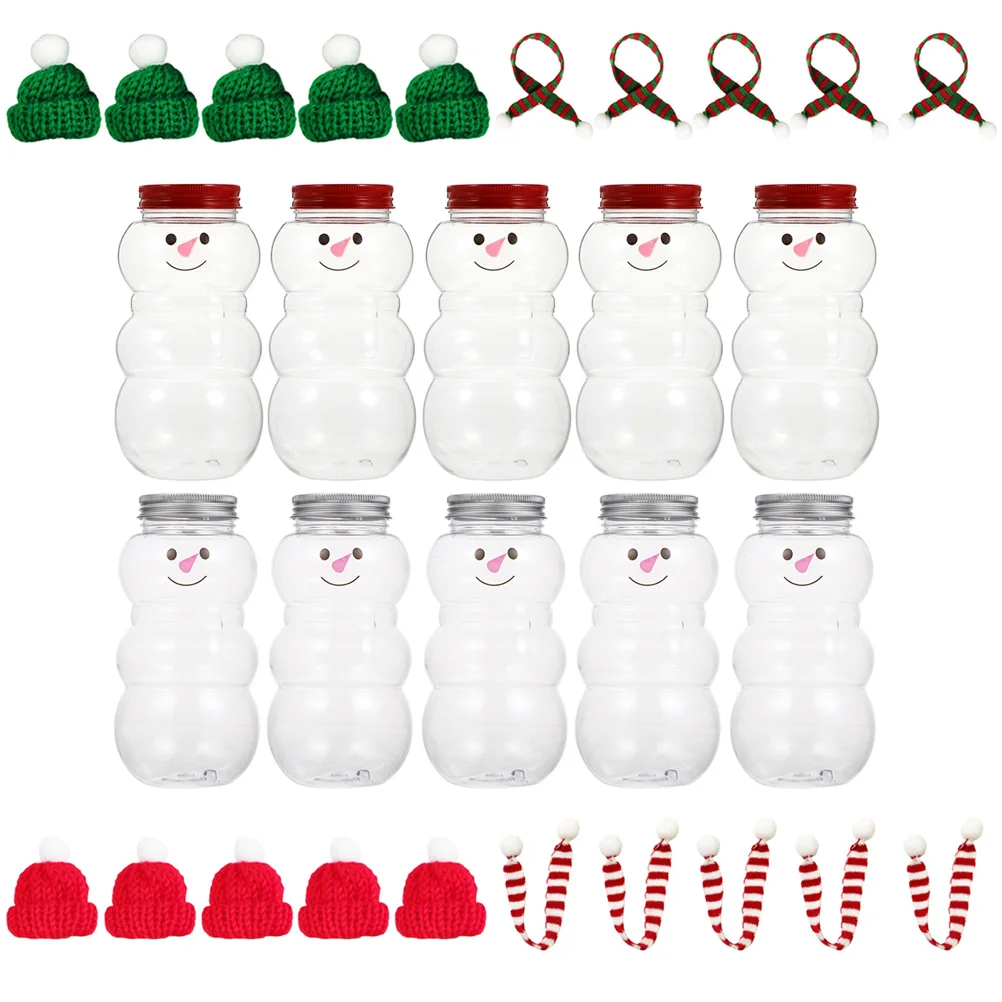 

10 Sets Christmas Favors Snowman Bottle Jar Container Coffee Glass Drink The Pet Reusable Juice Bottles Beverage Gift