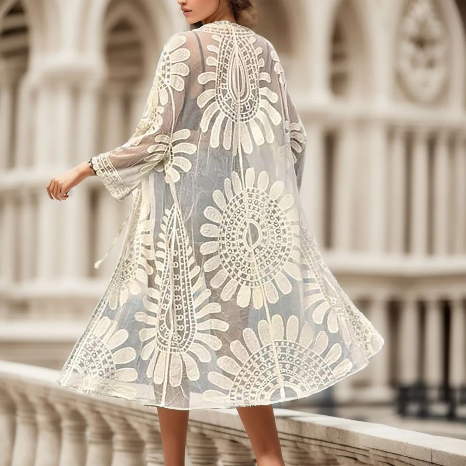 Пляжная накидка с цветочной вышивкой для купальников Женская длинная рубашка в