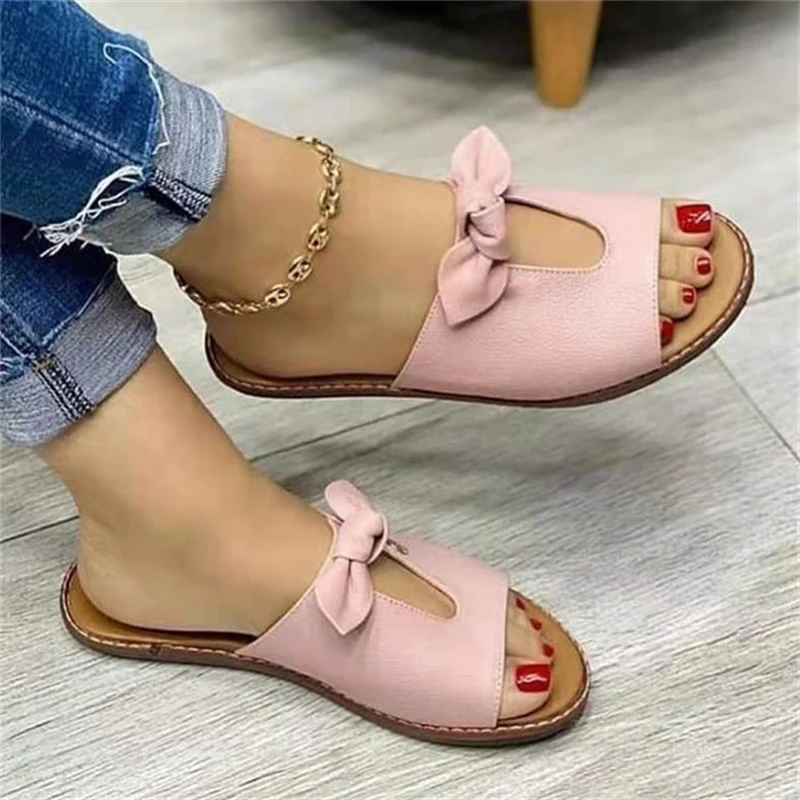 2022New Women Brand Slippers Summer Slides Open Toe Flat Casual Shoes Leisure Leather Sandal Female Beach Flip Flops Big Size 43