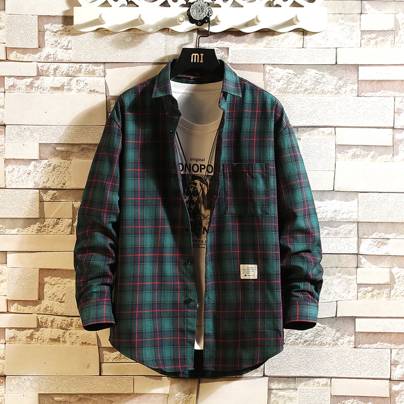 Spring Men's Flannel Cotton Long Sleeve Plaid Shirt  High Quality Button Down Casual Shirt For Men Slim Fit  Fashion All-match