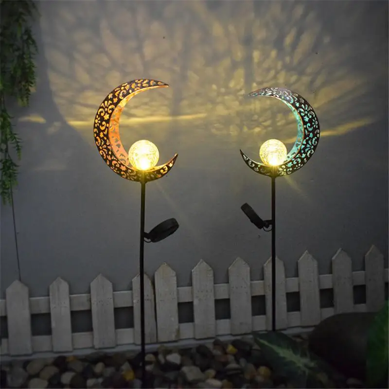 

Outdoor Solar Lawn Lamp Moon Flame Retro Hollow Courtyard Lamp Garden Landscape Wrought Iron Ground Plug Projection Lamp