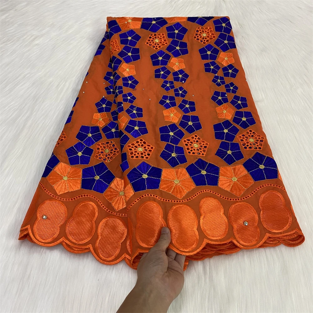 

Swiss Voile Lace In Switzerland Soft 100% Cotton 2022 High Quality Orange Nigeria Lace Fabric With Stones For Evening Dress Sew