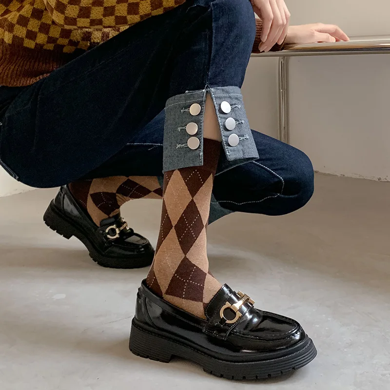 

Детские чулки весна-лето тонкие бриллиантовые квадраты Лолита Ретро дикие высокие JK носки