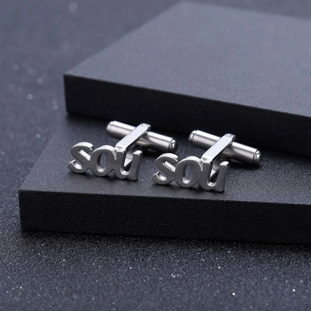 Custom Name Cufflinks Personalized Buttons Men Luxury jewelry stainless Steel Customized Letter Logo belt buckle brooch sets new