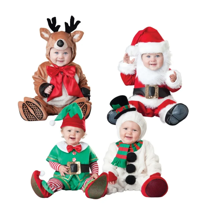 

Toddler Christmas Cosplay Santa Claus Costumes New Year Elf Deer Party Boys Girls Performance Clothing with Hat 80-100CM