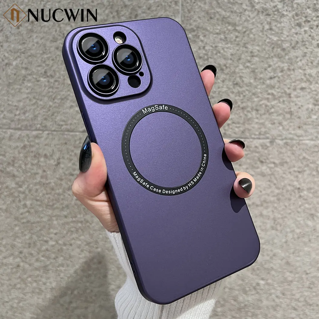 For iPhone 14 Magsafe Ultra Thin Slim Matte Magnetic Phone Case For iPhone 12 13 14 Pro Max Lens Protection Glass Hard PC Cover