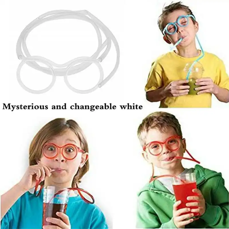 

5 Colours Fun Soft Plastic Straw Funny Glasses Drinking Toys Party Joke Tube Tools Kids Baby Birthday Party Funny Gadgets