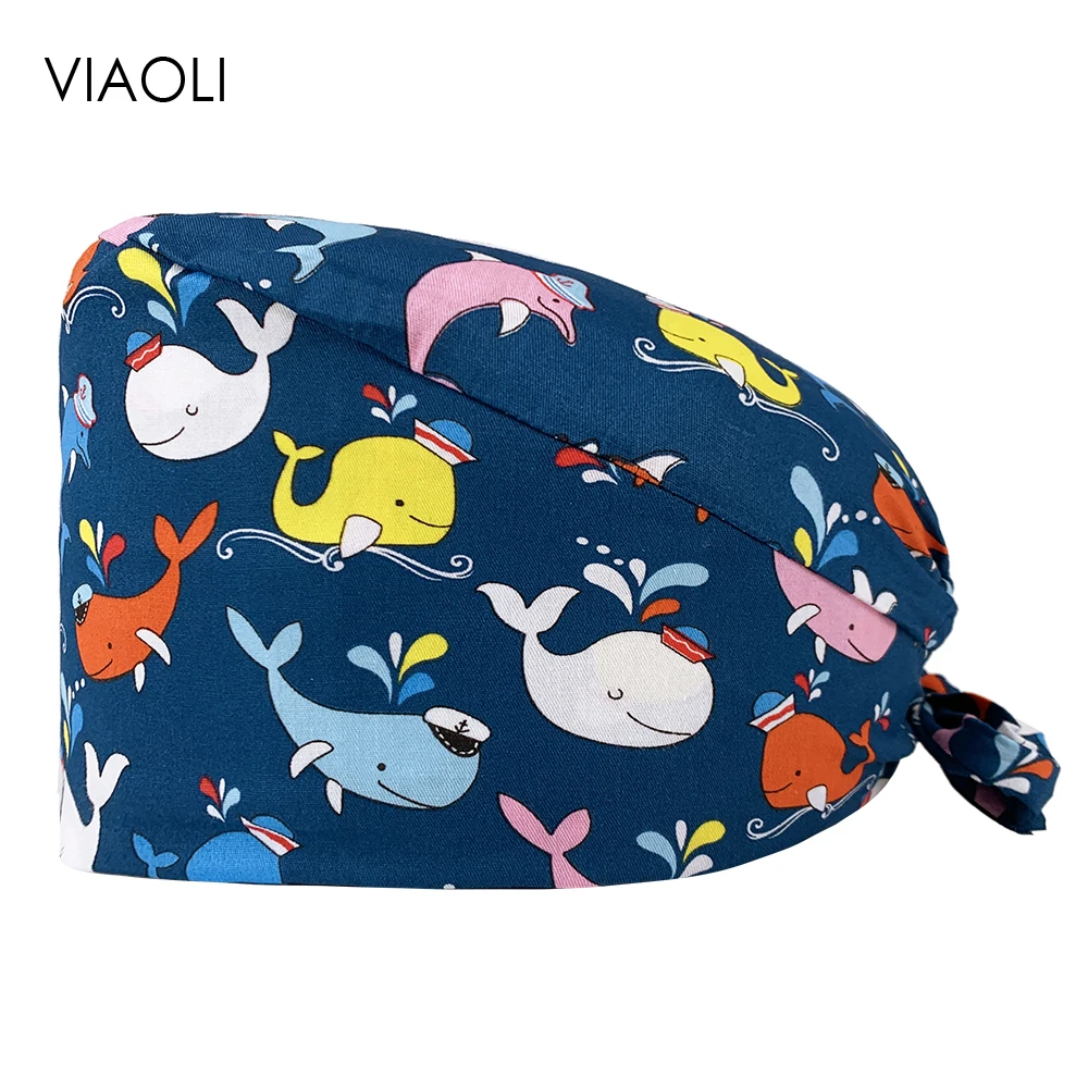 

Оптовая продажа, воздухопроницаемые многоразовые медицинские хирургические шапки унисекс из хлопка с принтом, шапочка для стоматологичес...