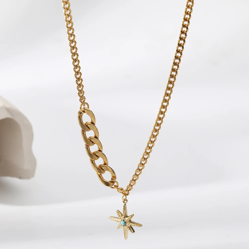 

Natural Stone Octagon Drop Necklace For Women 18K Real Gold Plated Stainless Steel Ladies Birthday Party Clavicle Chain Jewelry