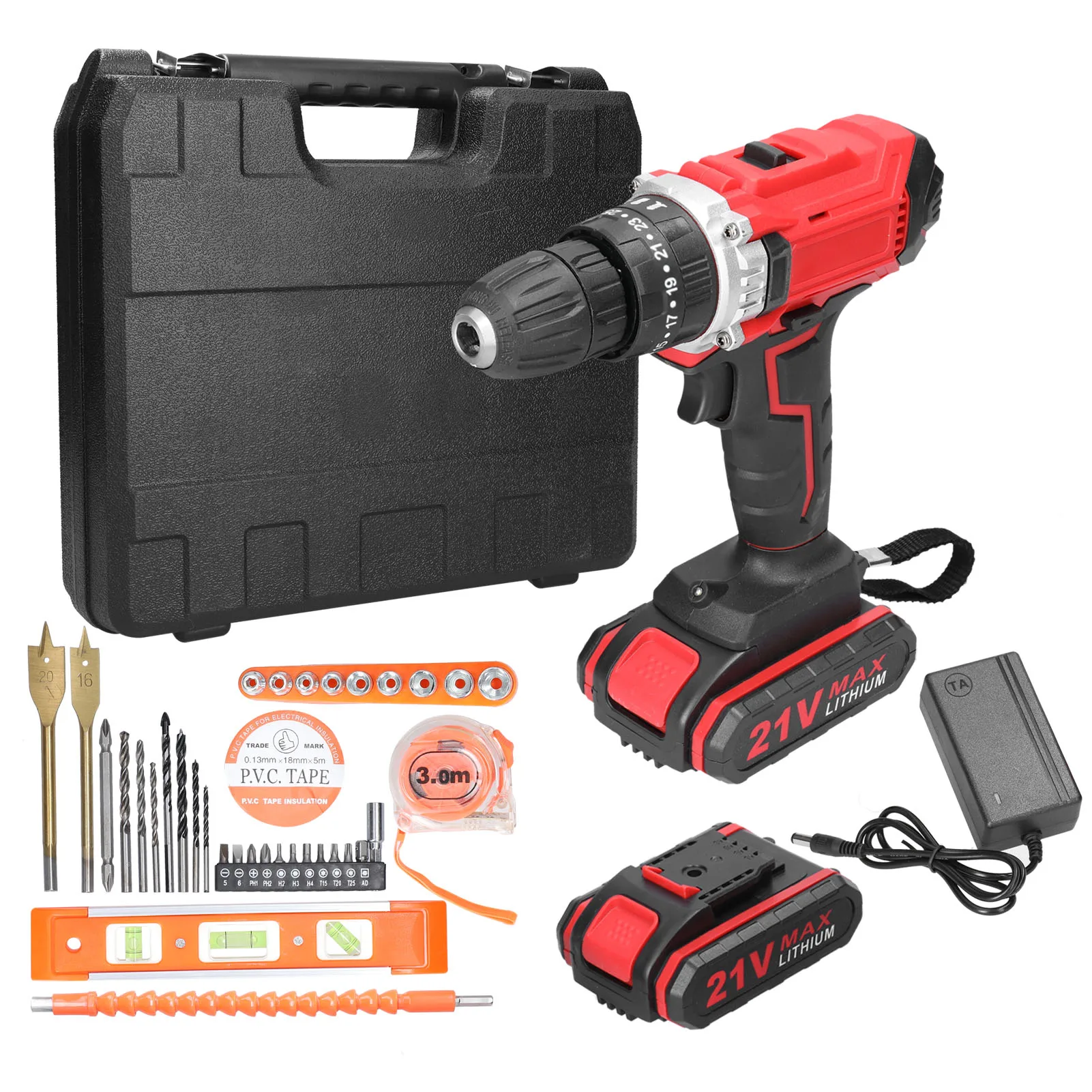 

21V 3in1 Impact Flat Drill Electric Screwdriver 2 Speeds Switchable Rotation Ways Adjustment 25+1 Gears of Torques Adjustable