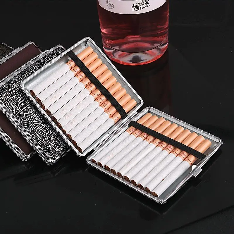 

SHOREWE Leather Cigarette Box 20 Sticks Cigar Cigarette Case with Rubber Band Moisture-proof and Pressure-resistant Smoke Box