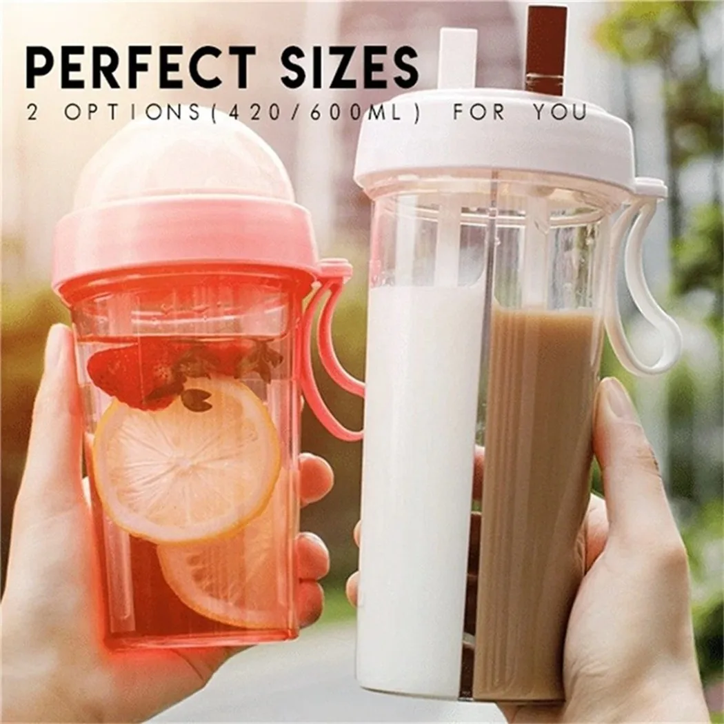 Dustproof Water Cup Food Grade Travel 420ML Double-tube Non-toxic PP Cover Protable Safety Silicone Split Layer