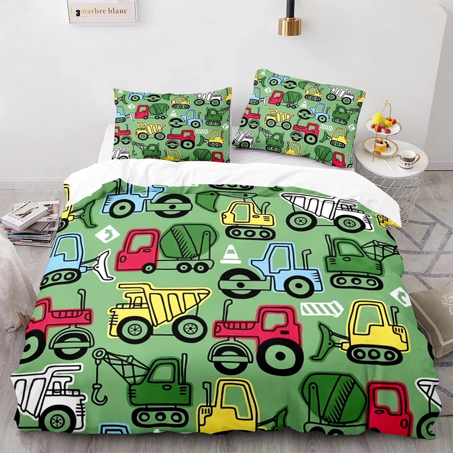 

Bedding Set Single Twin Full Queen King Size Excavator Bed Set Aldult Kid Bedroom Duvetcover Sets 3D 011 Engineering vehicle