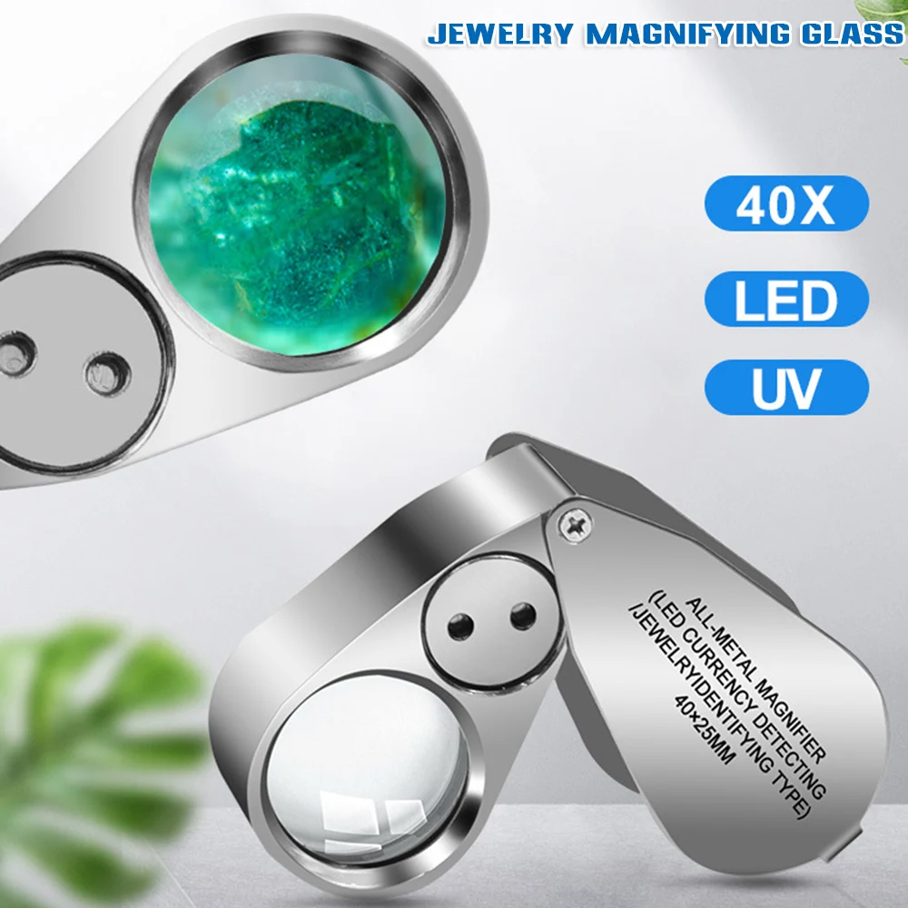 

2022 40X 25mm Appraisal Jewelry Magnifier Glass Led Fold Lamp UV-Banknote Checking Lightweight Easy to Use Hard 1pc Magnifiers